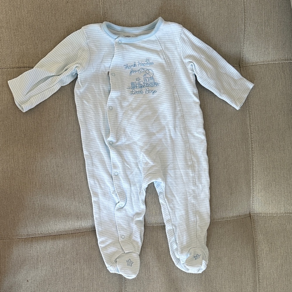 Little Me Light Blue Striped Footie